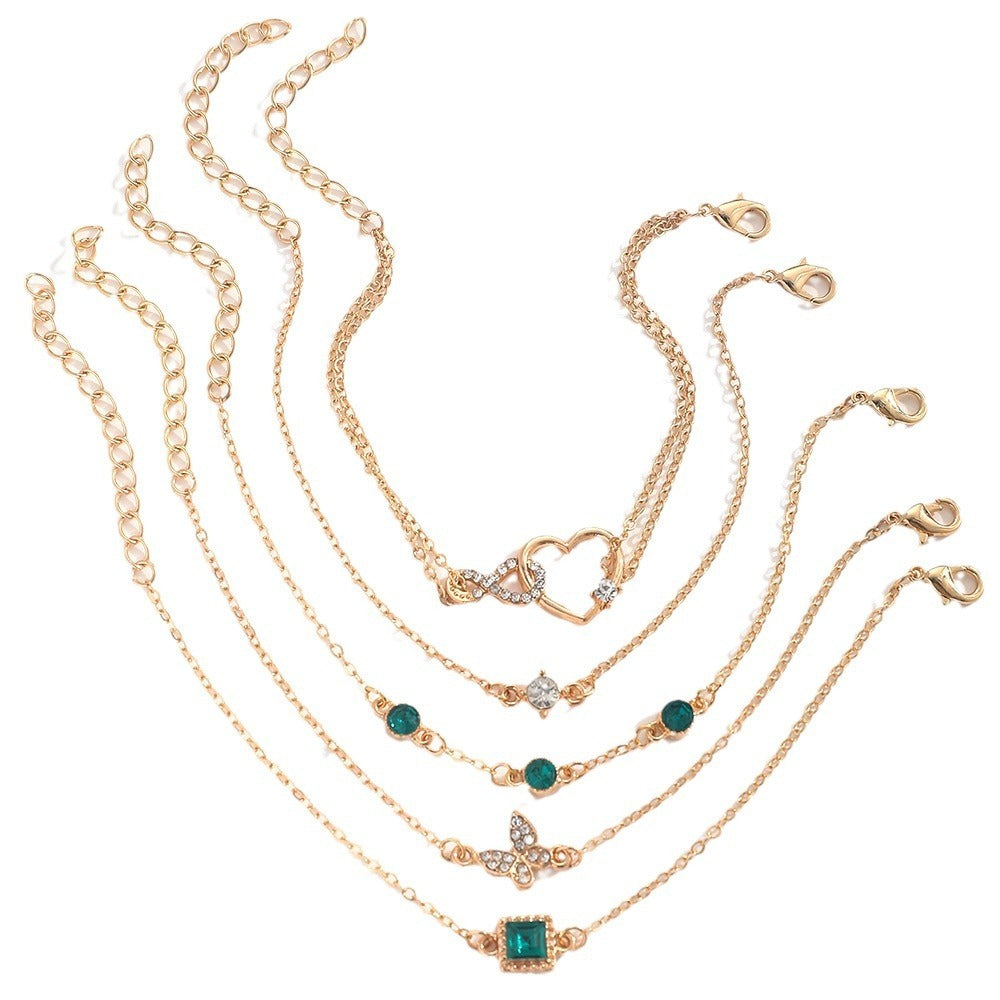 5pc Green Crystal Jewelry