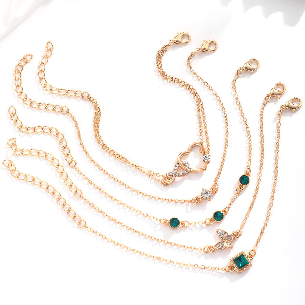 5pc Green Crystal Jewelry