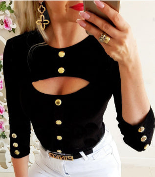 Hollow Out Button Top