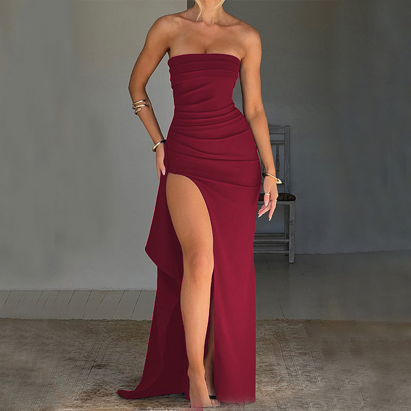 Strapless Pleated Evening Dress