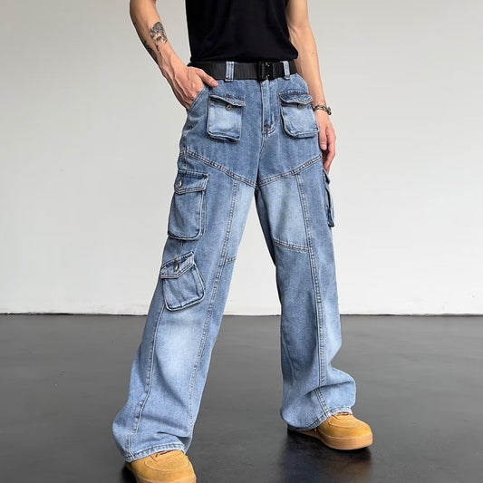 Vintage Tie-dyed Multi-Pocket Jeans