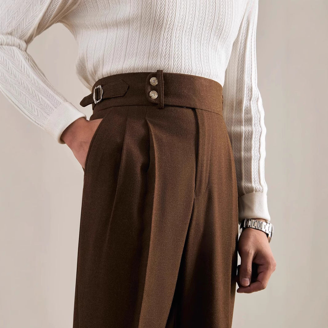 Paris Buckle Adjustment Straight Suit Pants