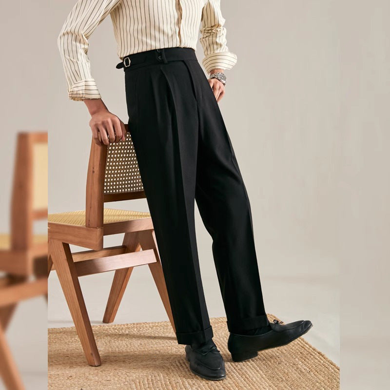 Paris Buckle Adjustment Straight Suit Pants