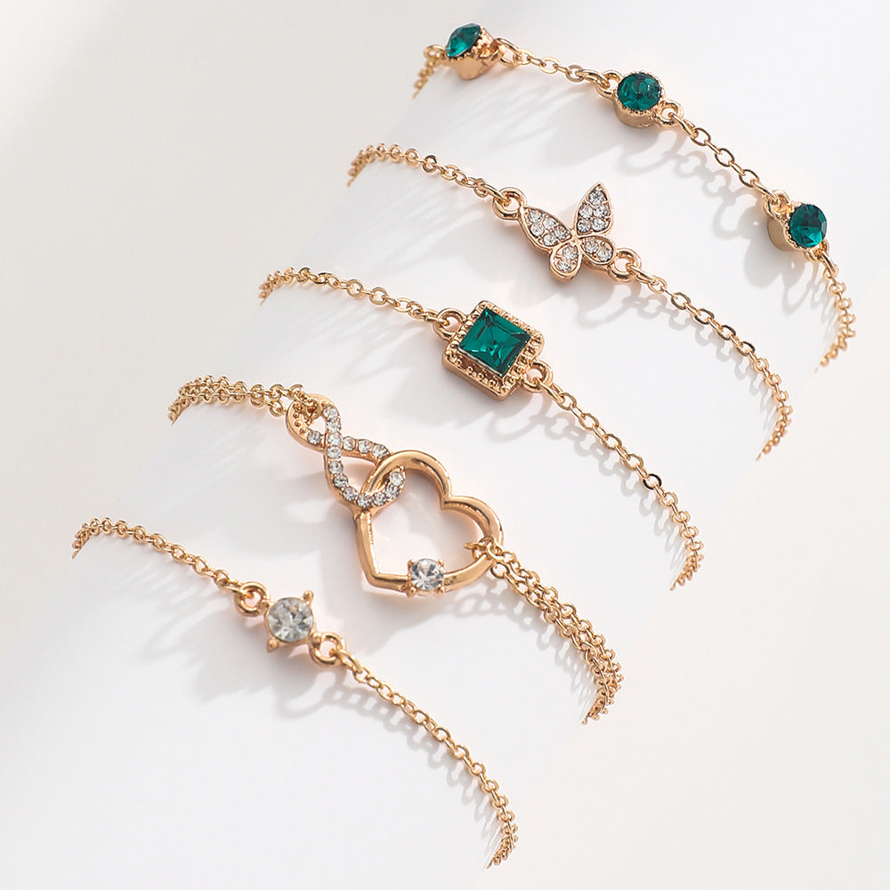 5pc Green Crystal Jewelry