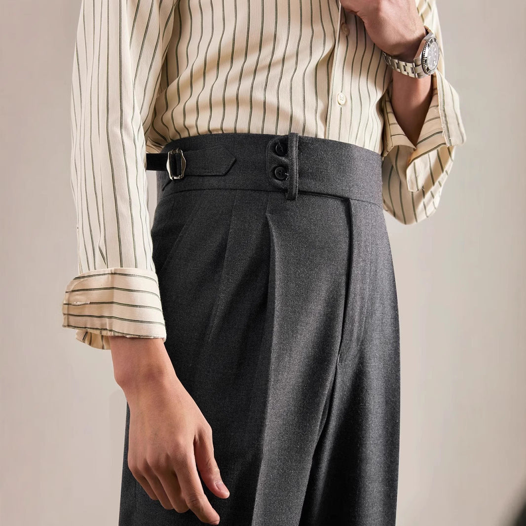 Paris Buckle Adjustment Straight Suit Pants