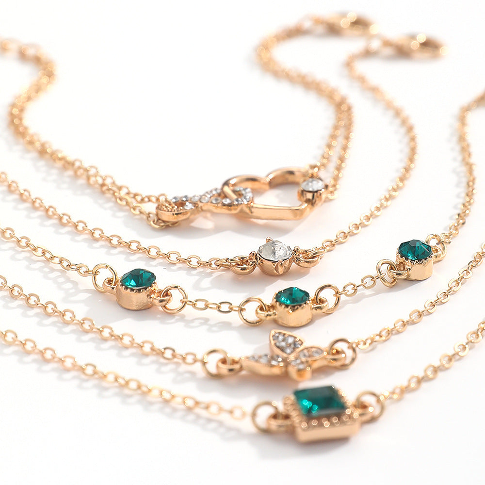 5pc Green Crystal Jewelry