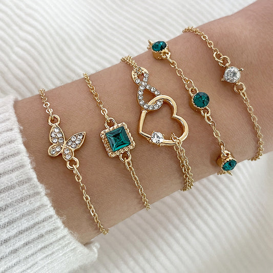 5pc Green Crystal Jewelry