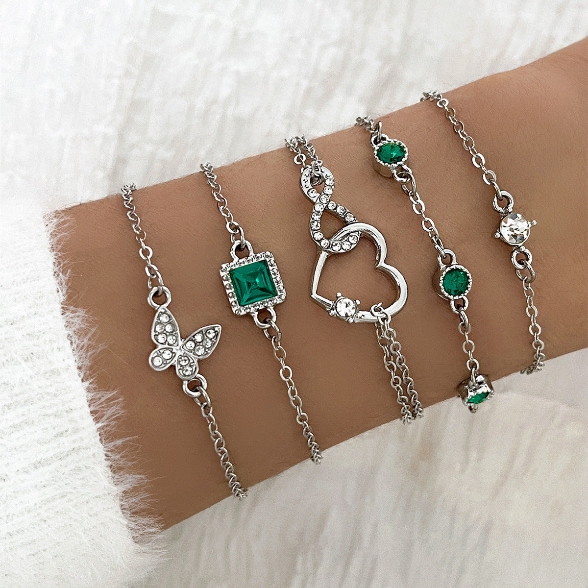 5pc Green Crystal Jewelry