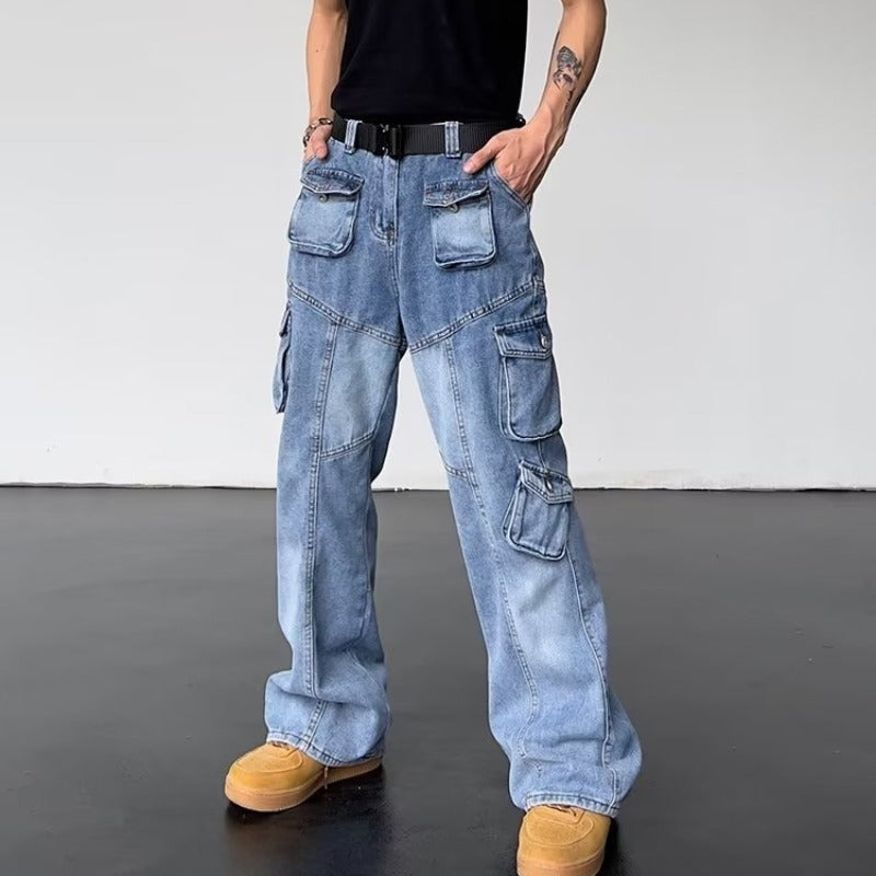 Vintage Tie-dyed Multi-Pocket Jeans