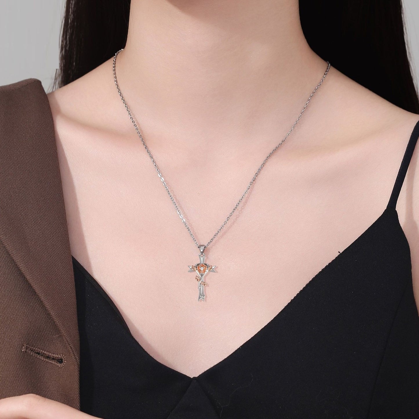 Cross Rose Necklace