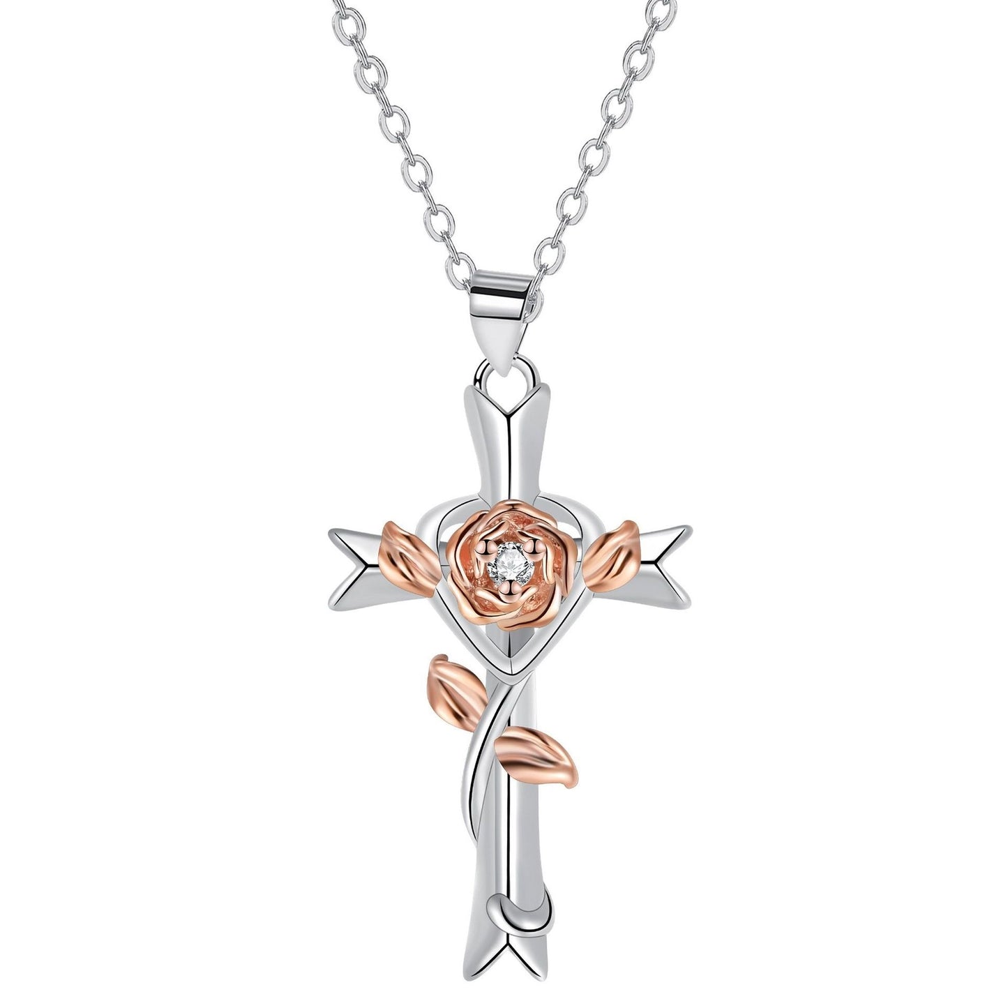 Cross Rose Necklace