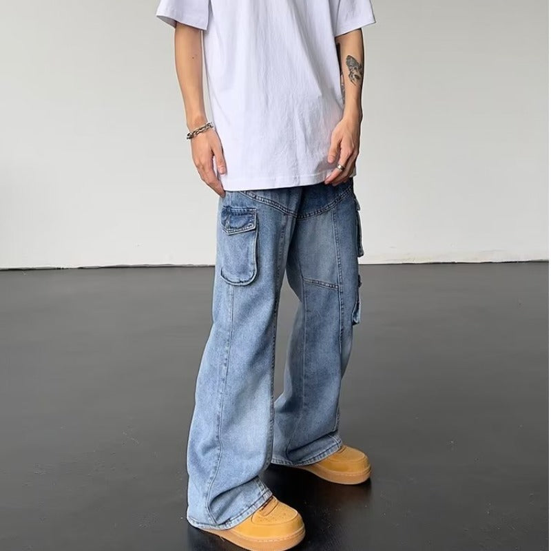 Vintage Tie-dyed Multi-Pocket Jeans