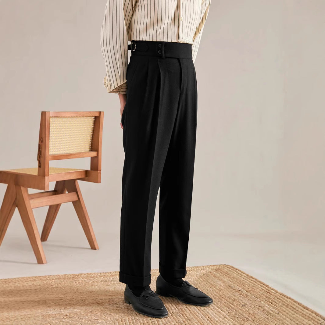 Paris Buckle Adjustment Straight Suit Pants