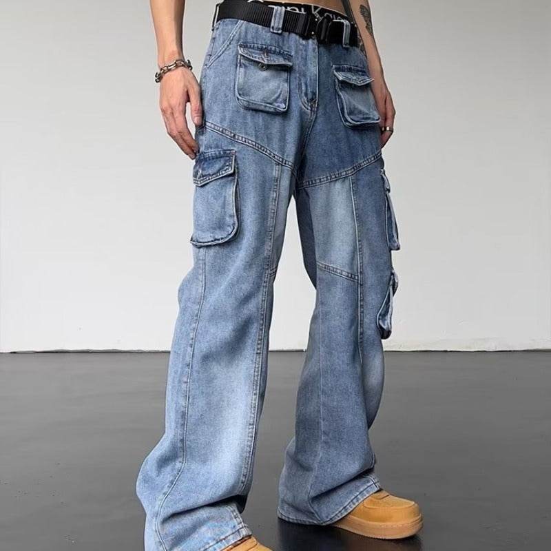Vintage Tie-dyed Multi-Pocket Jeans