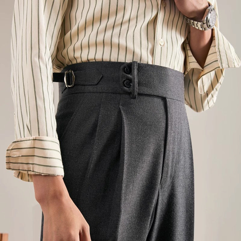 Paris Buckle Adjustment Straight Suit Pants